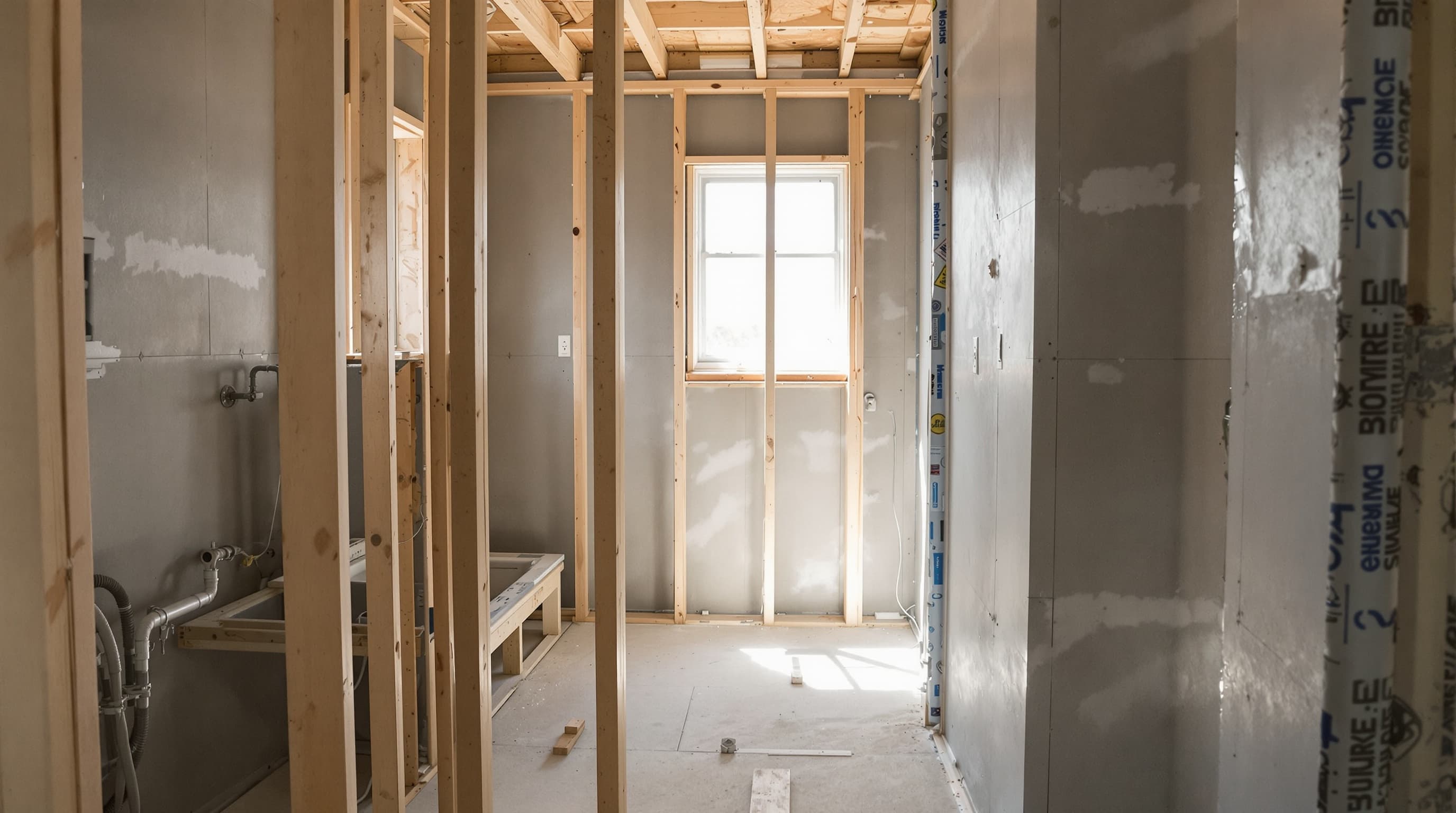Basement bathroom addition in progress on Long Island