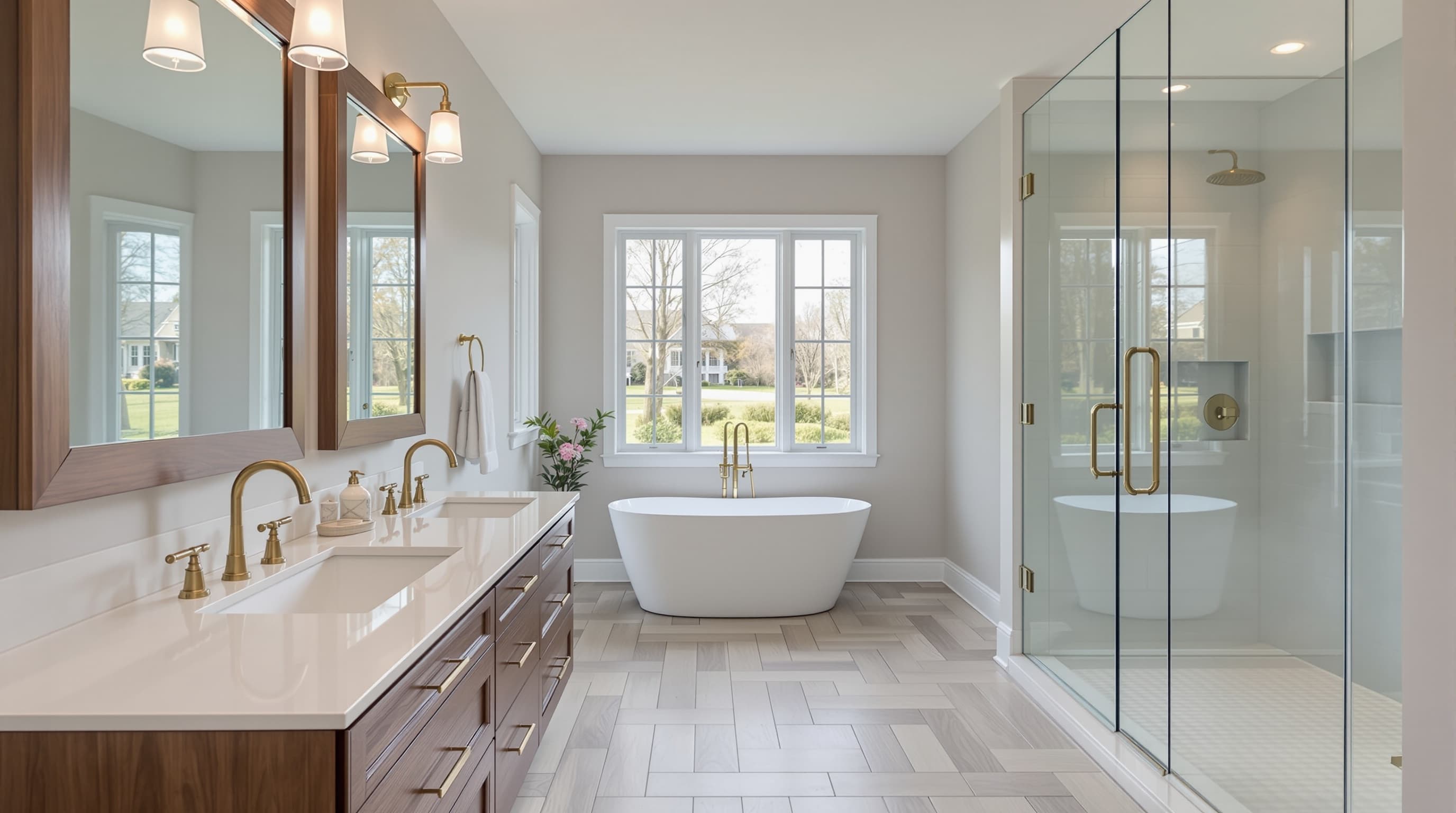 Large-format tiled master bathroom